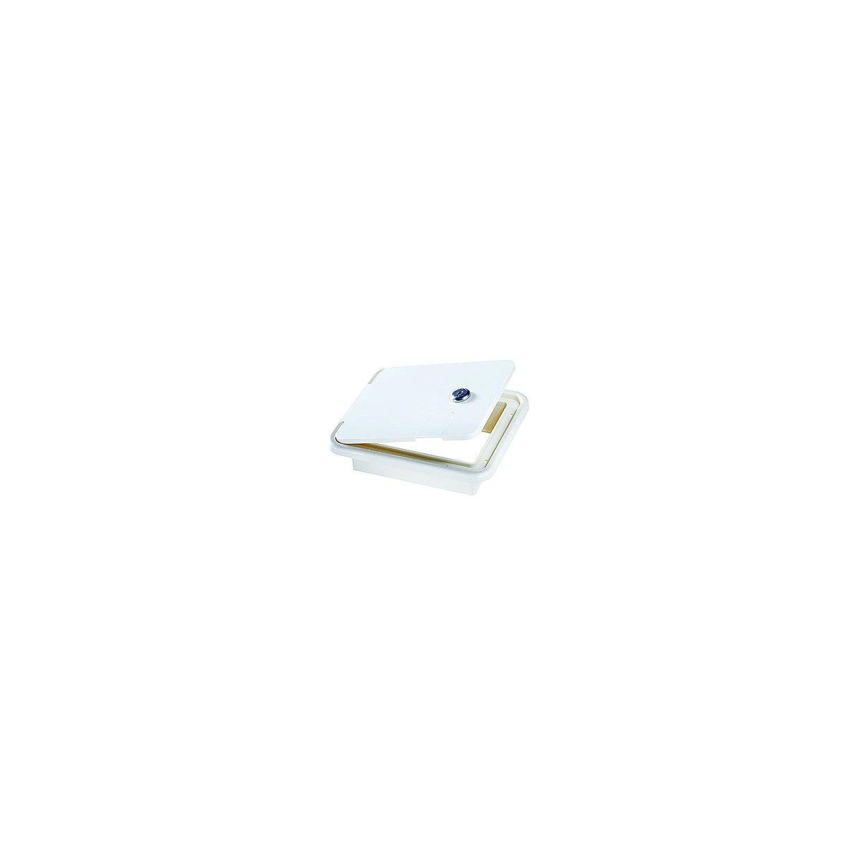 RV Designer B150 White Rectangular Locking RV Cable Hatch - 7.6" x 6.5" x 2"