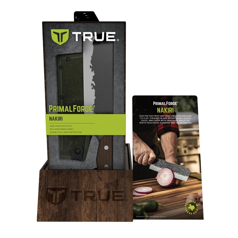 True PrimalForge Series TRU-FXK-0008 Nakiri Knife, Stainless Steel Blade, Wood Handle