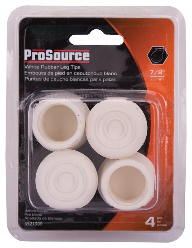 ProSource FE-50644-PS Furniture Leg Tip, Round, Rubber, White, 7/8 in Dia, 1-3/8 in H