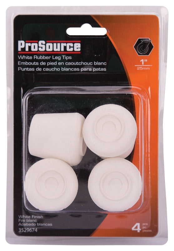 ProSource FE-50645-PS Furniture Leg Tip, Round, Rubber, White, 1 in Dia, 1-1/2 in H