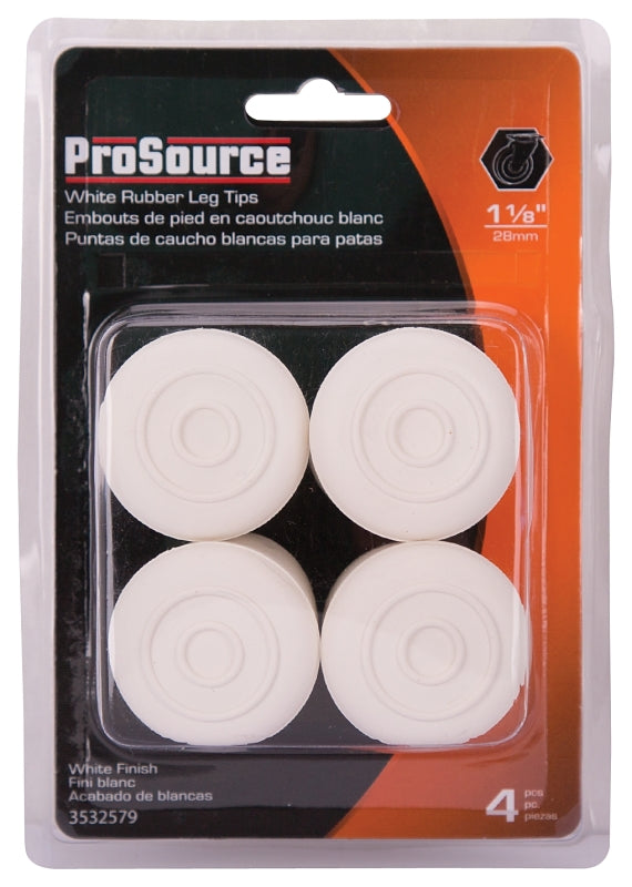 ProSource FE-50646-PS Furniture Leg Tip, Round, Rubber, White, 1-1/8 in Dia, 1-5/8 in H