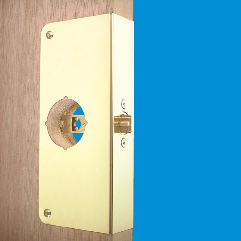 Prime-Line U 9549 Lock and Door Reinforcer, 2-3/4 in Backset, 1-3/8 in Thick Door, Brass, Bright Brass, 9 in H