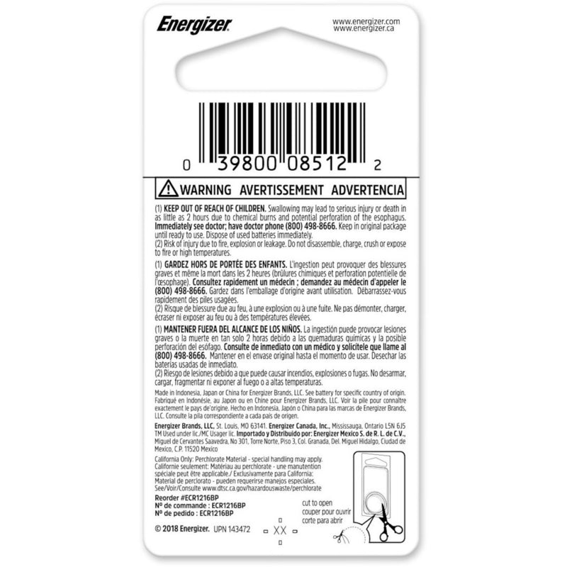 Energizer Lithium 1216 3 V Keyless Entry Battery 1 pk