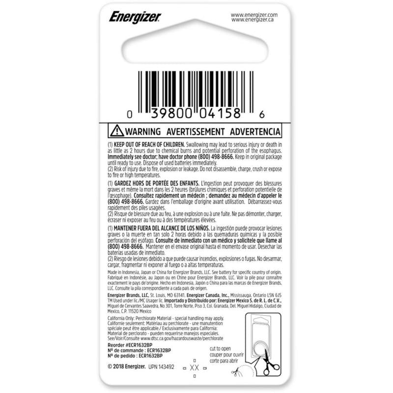 Energizer Lithium 1632 3 V Keyless Entry Battery 1 pk