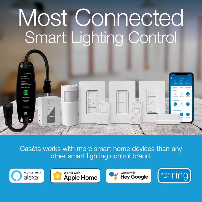 Lutron Caseta White 150 W Wireless Smart-Enabled Dimmer Switch w/Remote Control 1 pk
