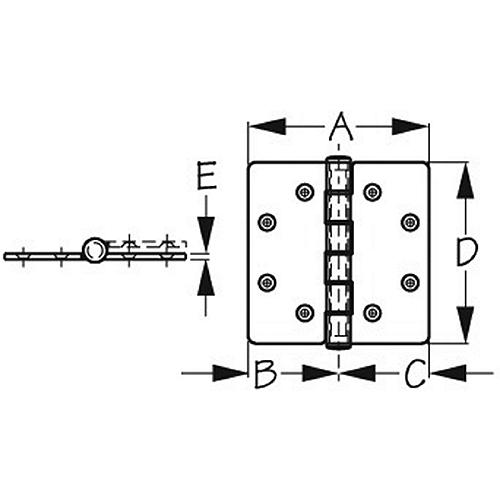 SeaDog Butt Hinge with Bearings - Commercial Pattern - Investment Cast 316 Stainless - 1/4″ Fastener