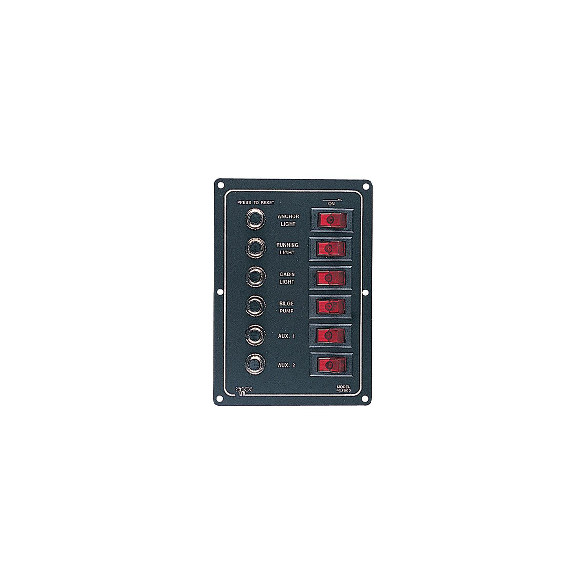 SeaDog 422800 Aluminum 6 Circuit Breaker Panel - 6-1/2″ x 4-1/2″ - Stamped Anodized Aluminum