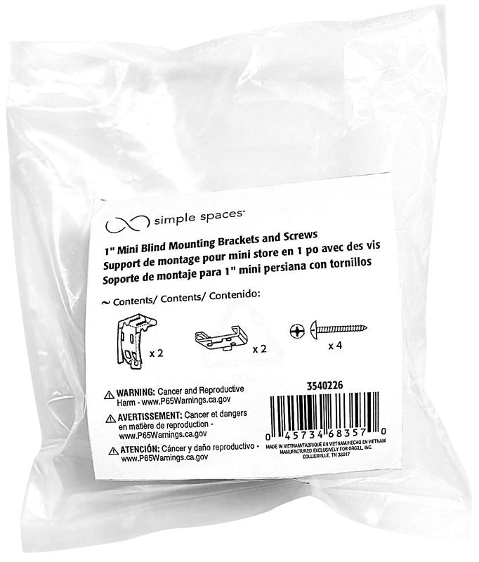 Simple Spaces B1-MB Mounting Bracket, Steel, Silver, Zinc Plated, For: 1 in Mini Blind