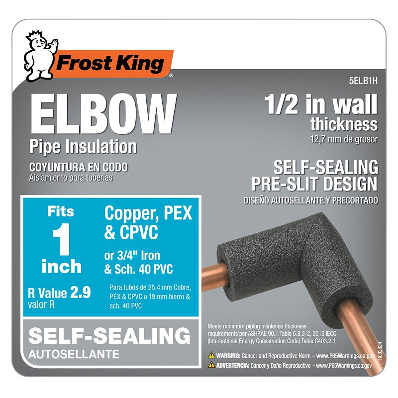 Frost King 5ELB1H Elbow Pipe Insulation, 1 in Dia, Polyethylene Foam, 3/4, 1 in Pipe