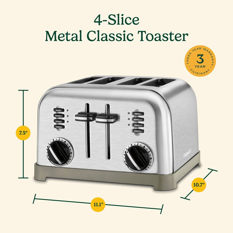 Cuisinart CPT-180 Series CPT-180P1 Classic Toaster, 4-Slice, Button Control, Metal