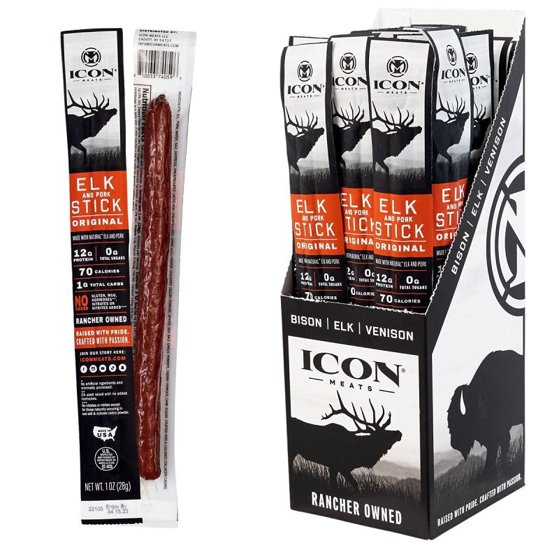 Icon Meats 74099 Elk Snack, Stick, Original, 1 oz Box, Pack of 24