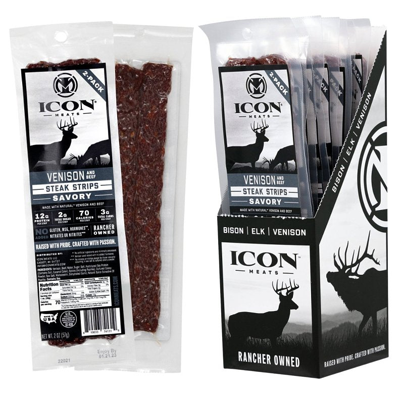 Icon Meats 8-10033-74131-9 Venison Jerky Steak, Strip, Savory, 2 oz, Pack of 8