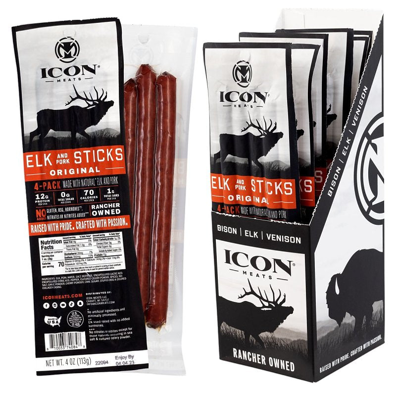 Icon Meats 8-10033-74084-8 Elk Snack, Stick, Original, 4 oz, Pack of 6