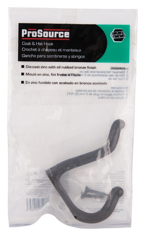 ProSource H62-B076 Coat and Hat Hook, 22 lb, 2-Hook, 1 in Opening, Zinc, Oil-Rubbed Bronze