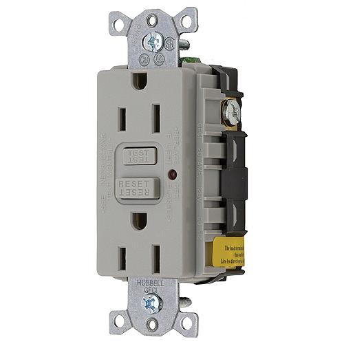 GFCI Duplex Receptacle w/Cover Plate, Gray