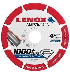 Lenox MetalMax 1972921 Cut-Off Wheel, 4-1/2 in Dia, 3/64 in Thick, 7/8 in Arbor, 40, 50 Grit, Diamond Abrasive