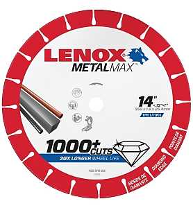 Lenox MetalMax 1972929 Cut-Off Wheel, 14 in Dia, 0.13 in Thick, 1 in Arbor, 25, 30 Grit, Diamond Abrasive