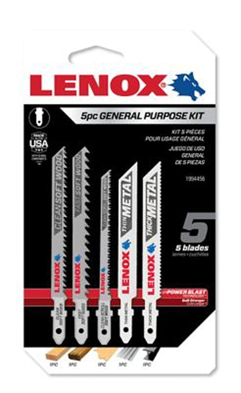 Lenox 1994456 Jig Saw Kit, 5-Piece, General-Purpose, T-Shank, Carbon Steel