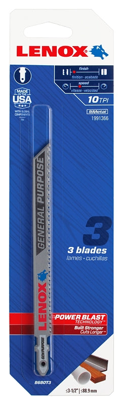 Lenox 1991366 Jig Saw Blade, 3/8 in W, 5-1/4 in L, 10 TPI