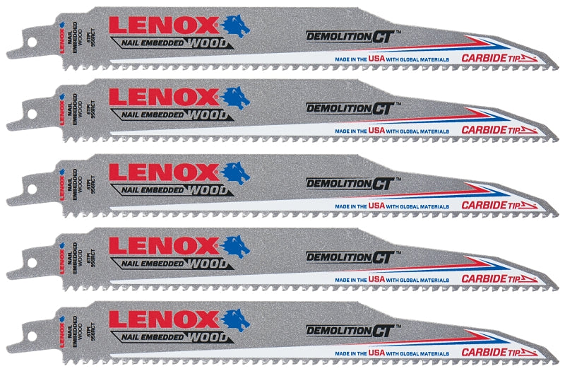 Lenox 1832144 Reciprocating Saw Blade, 1 in W, 9 in L, 6 TPI, Carbide Cutting Edge
