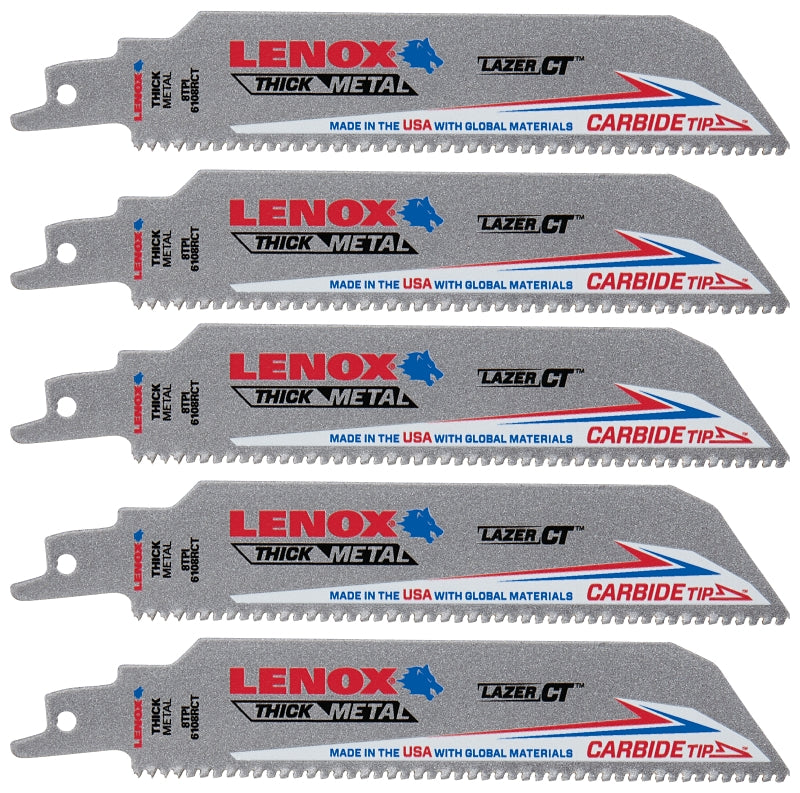 Lenox 2014223 Series Reciprocating Saw Blade, Applicable Materials: Metal, 1 in W, 6 in L, 8 TPI, Carbide Cutting Edge