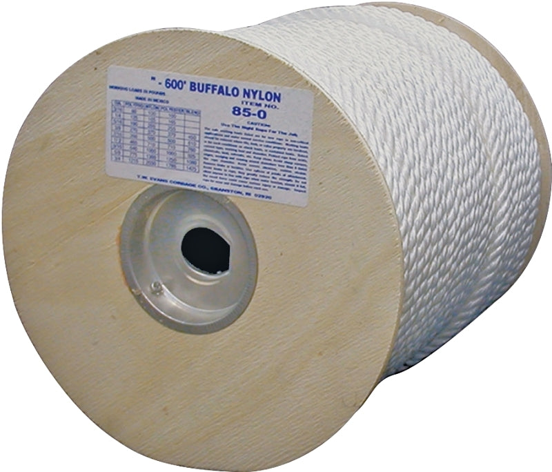T.W. Evans Cordage 85-063 Rope, 3/8 in Dia, 300 ft L, 3/8 in, 407 lb Working Load, Nylon, White