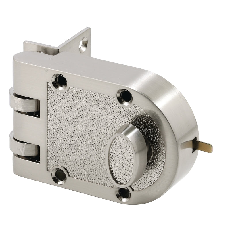 Prime-Line U 10817 Rim Deadbolt, Keyed Different Key, Aluminum, Satin Nickel, 2-9/32 in Backset, Kwikset Keyway