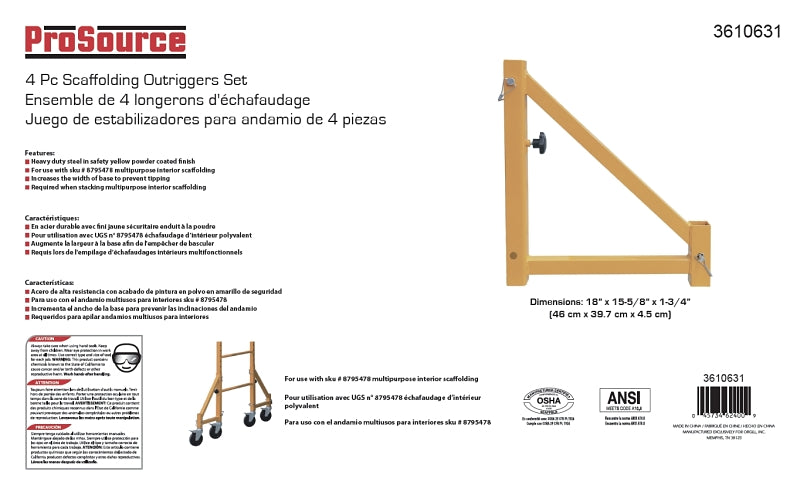 ProSource YH-TR001-2 Scaffold Outrigger, Steel, Yellow, Powder Coated, For: 8795478 Model Scaffold