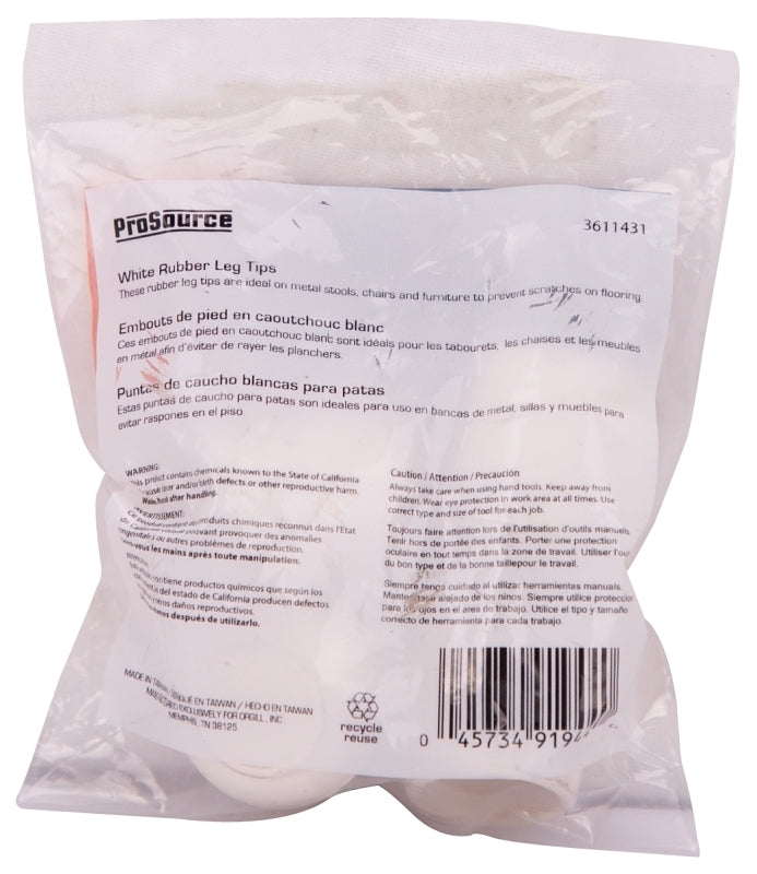 ProSource FE-50642-B Furniture Leg Tip, Round, Rubber, White, 5/8 in Dia, 1.1 in H, Pack of 36