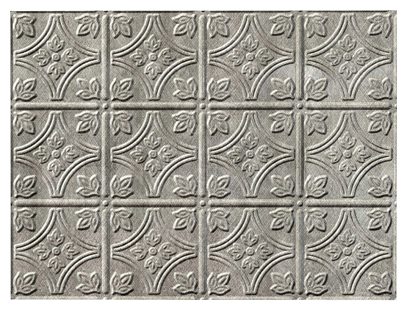 Fasade D6021 Backsplash Panel, 24 in L, 18 in W, 0.028 to 0.03 in Thick, Thermoplastic, Silver, Pack of 5