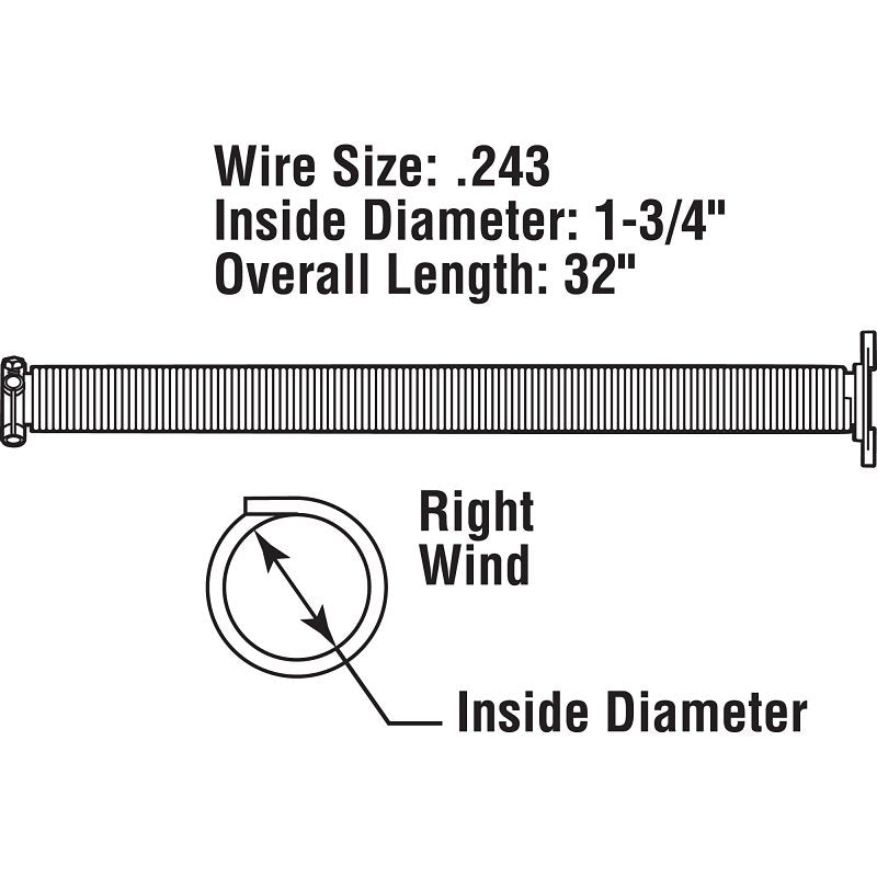 Prime-Line GD 12228 Torsion Spring, 1-3/4 in ID, 2 in OD, 32 in OAL, Carbon Steel, Plain
