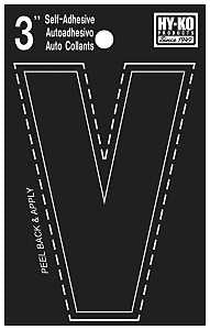 Hy-Ko 30400 Series 30432 Die-Cut Letter, Character: V, 3 in H Character, Black Character, Vinyl, Pack of 10