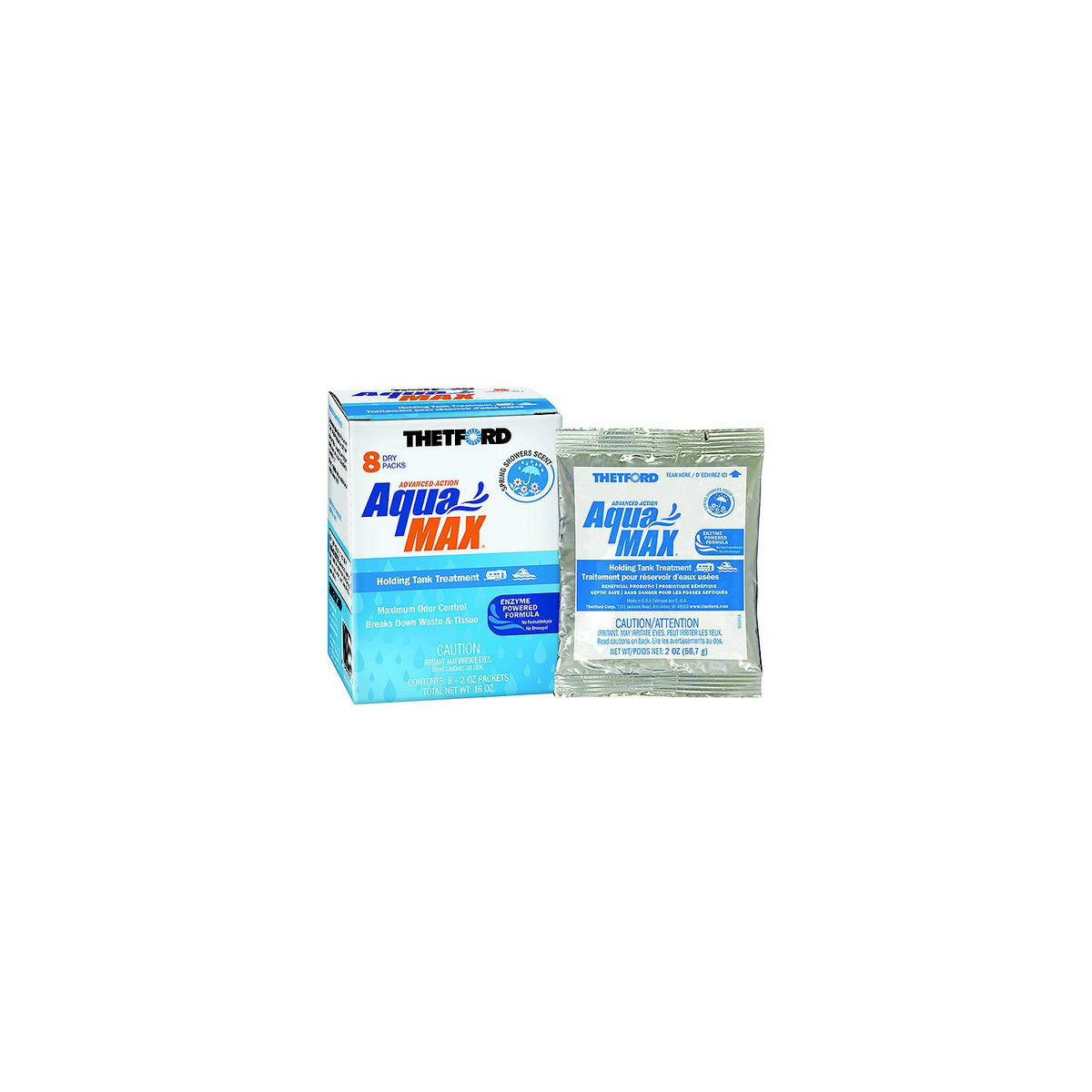 Thetford 96633 AquaMax Holding Tank Treatment, 8-Pack 2oz Dry Packets, Spring Showers Sent