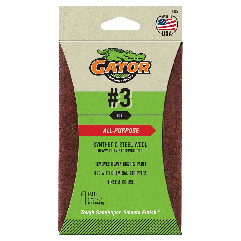Gator 7322 Stripping Pad, 6 in L, 3-7/8 in W, Stearate Abrasive