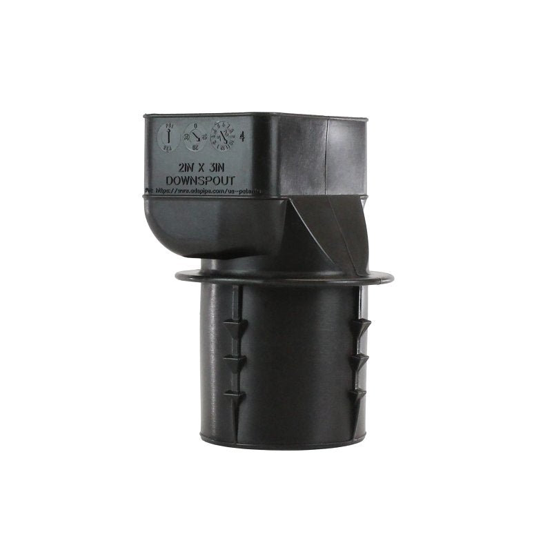 ADS 0364AA Single Wall Downspout Adapter, 3 x 2-1/4 x 2-1/2 in Connection, Pipe End, Polyethylene, Black