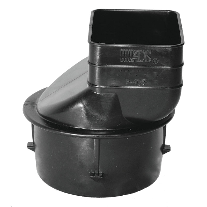 ADS 0364AA Single Wall Downspout Adapter, 3 x 2-1/4 x 2-1/2 in Connection, Pipe End, Polyethylene, Black
