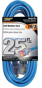 PowerZone ORCW511625 Extension Cord, 16 AWG Cable, 5-15P Grounded Plug, 5-15R Grounded Receptacle, 25 ft L, 125 V