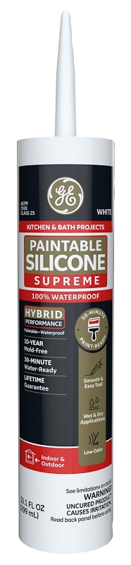 GE Supreme Silicone 2733743 Kitchen & Bath Sealant, White, 24 hr Curing, 10.1 fl-oz Cartridge, Pack of 12
