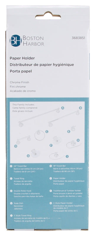 Boston Harbor L5056-26-10-3L Paper Holder, Plastic/Zinc, Chrome, Wall Mounting