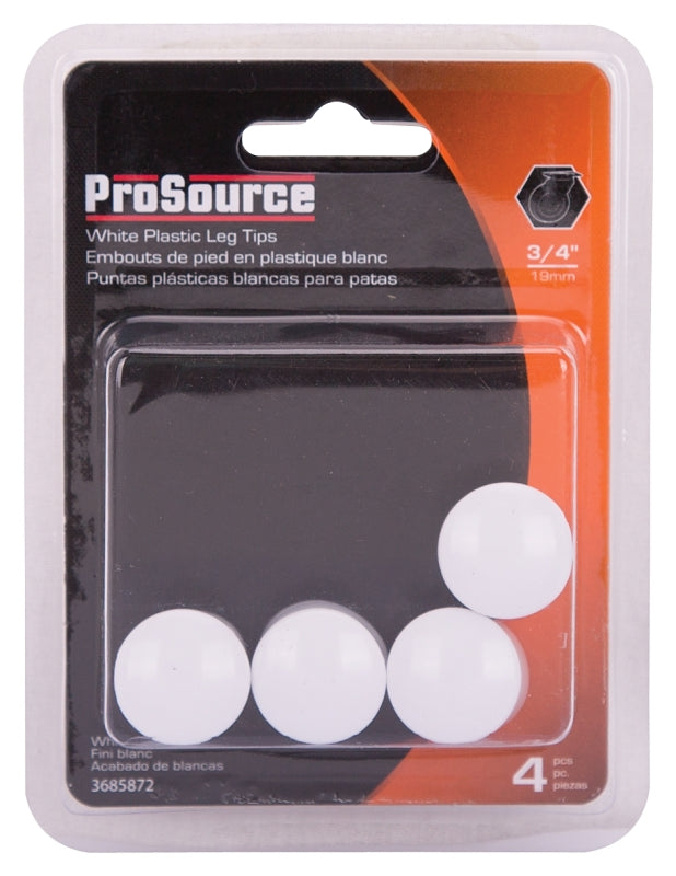 ProSource FE-50613-PS Furniture Leg Tip, Round, Plastic, White, 3/4 in Dia, 3/4 in H