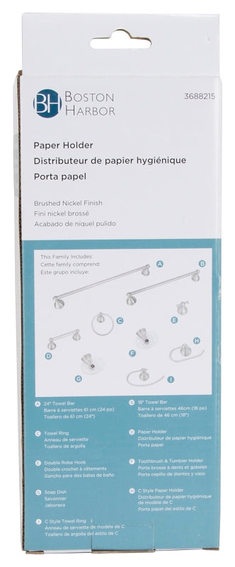 Boston Harbor L5056-13B-10-3L Paper Holder, Polypropylene/Zinc, Brushed Nickel, Wall