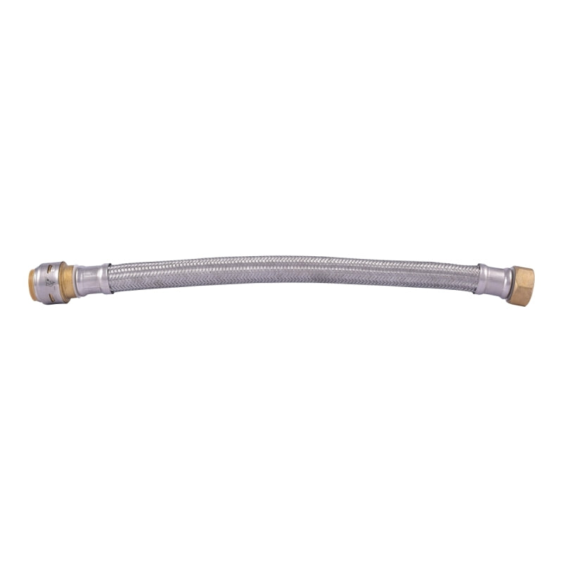 SharkBite UR3088FX15 Braided Flexible Water Heater Connector, 3/4 in, FIP x SharkBite, Brass/Stainless Steel, 18 in L