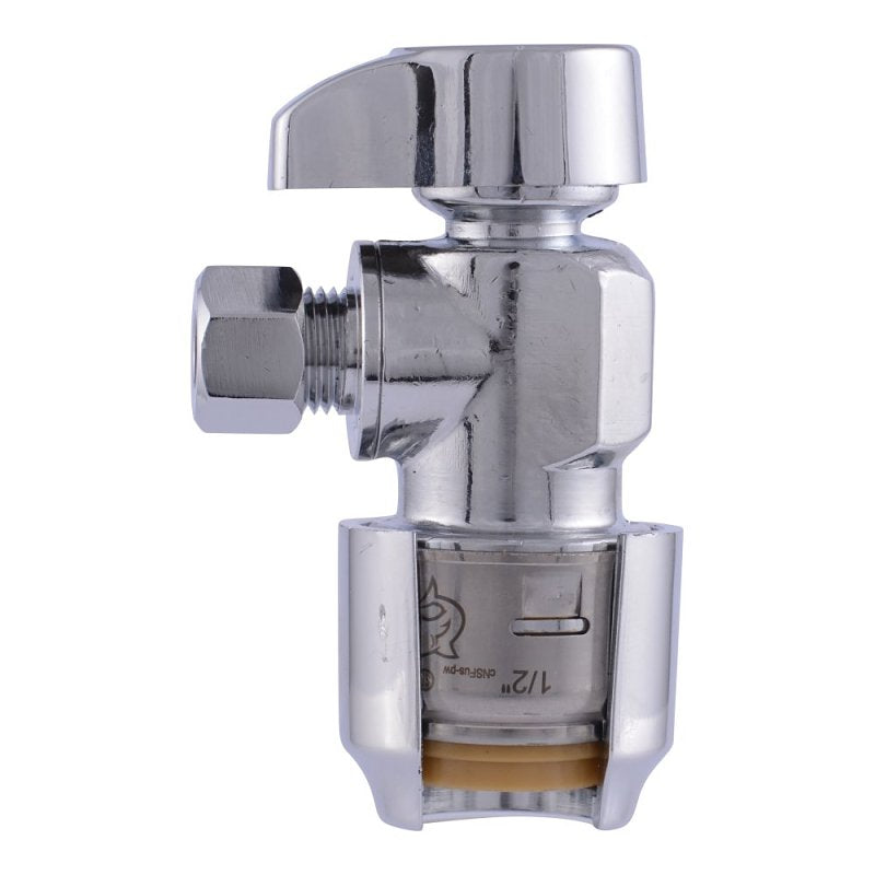 SharkBite Max Series UR23336 Angle Stop Ball Valve, 1/2 x 1/4 in Connection, Push-To-Connect x Compression