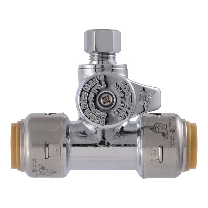 SharkBite Max Series UR24983A Service Stop Ball Valve, 1/2 x 1/4 in Connection, Push-To-Connect x Compression