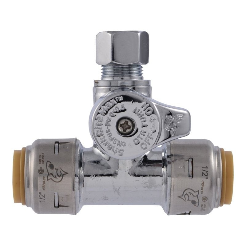 SharkBite Max Series UR24984A Service Stop Ball Valve, 1/2 x 3/8 in Connection, Push-To-Connect x Compression