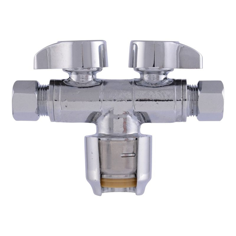SharkBite Max Series URDS123838 Dual Outlet Stop Ball Valve, 1/2 x 3/8 x 3/8 in Connection, 125 psi Pressure