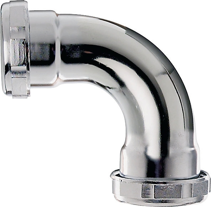 Plumb Pak PP130 Pipe Elbow, 1-1/2 in, Slip-Joint, 90 deg Angle, Brass, Chrome-Plated