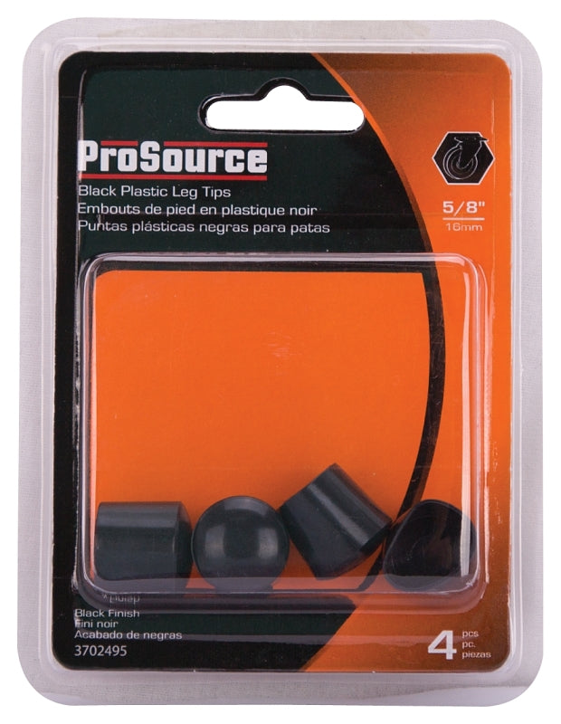 ProSource FE-50602-PS Furniture Leg Tip, Round, Plastic, Black, 5/8 in Dia, 5/8 in H