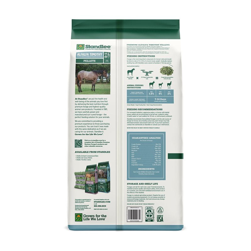 Standlee 1575-30101-0-0 Forage Grass, Pellet, Alfalfa, Timothy Flavor, 40 lb Bag