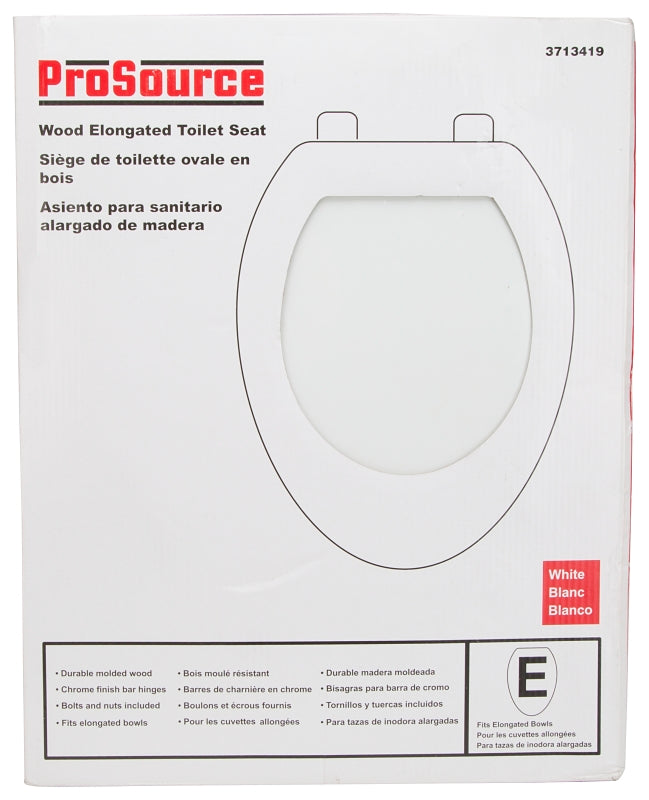 ProSource T-19WMC Toilet Seat, Elongated, MDF Molded Fiberboard, White, Chrome Plated Zinc Hinge Hinge